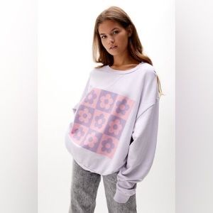 Pacsun Purple Floral Grid Crewneck